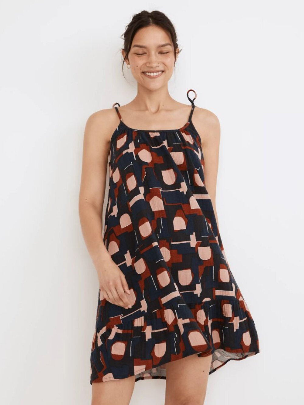 Madewell TIE-STRAP RUFFLE-HEM COVER-UP DRESS IN COLOR COLLAGE Medium